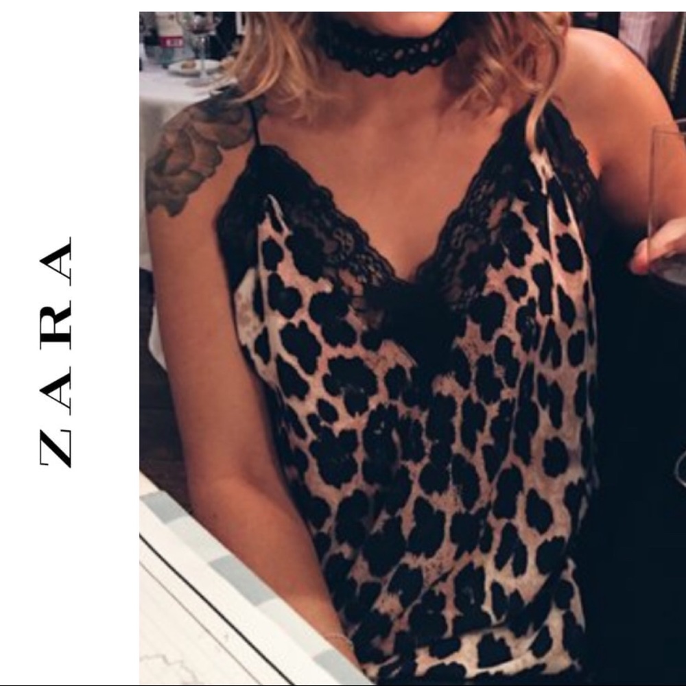 Zara Leopard Lace Camisole Tank Top